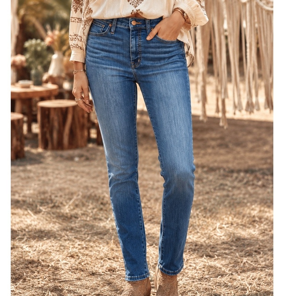 Madewell Curvy High-Rise Skinny Jeans Blue Tencel Blend Size 26 Ankle Boho Chic